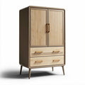 Bamboo and wood wardrobe with two doors and two drawers in beige 80 x 40 x 120cm