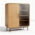 Wooden storage cabinet with glass door and adjustable shelves 90 x 45 x 100cm