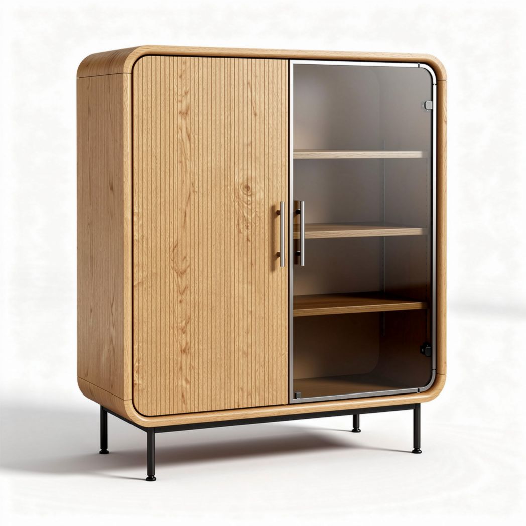 Wooden storage cabinet with glass door and adjustable shelves 90 x 45 x 100cm