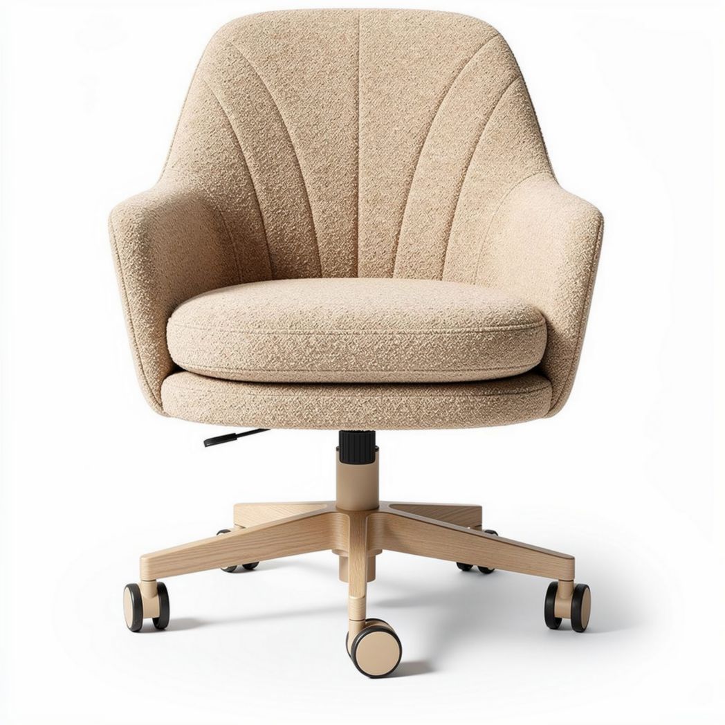 Upholstered office chair with swivel base and adjustable height in beige fabric