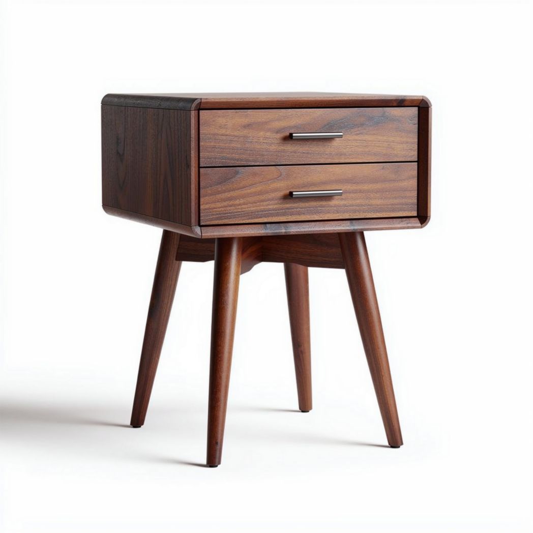 Wooden nightstand with two drawers in walnut finish measuring 45 x 40 x 60cm