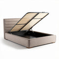 Upholstered storage bed frame with hydraulic lift mechanism in beige 200 x 160 x 50cm
