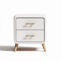 Modern white nightstand with two drawers and wooden legs 50 x 40 x 50cm
