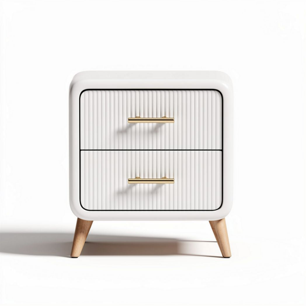 Modern white nightstand with two drawers and wooden legs 50 x 40 x 50cm