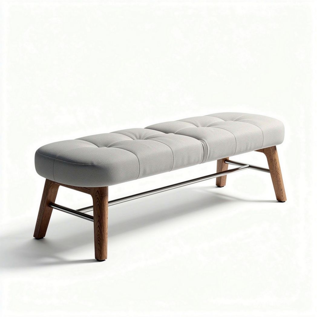 Upholstered bench with tufted design and wooden legs 120 x 40 x 45cm