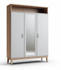 Wooden wardrobe with mirror doors and open shelf 180 x 80 x 40cm