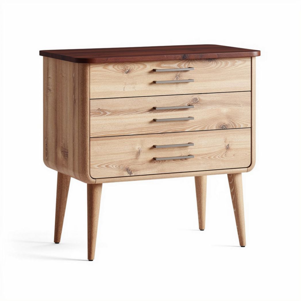 Natural wood dresser with four drawers and a walnut top 80 x 40 x 90cm